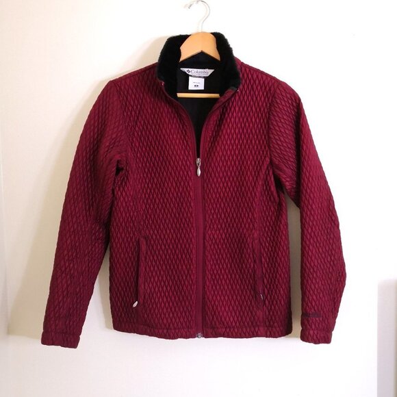Columbia Quilted Stretchy Faux Fur Stand-Up Collar Zip Up Jacket Burgundy Sz S - Picture 1 of 6